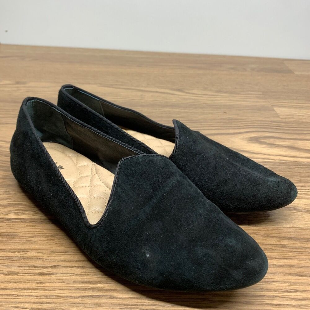 Birdies Shoes Womens Leather Size 7 Black Loafer Flat Slip‎ OnHeron Suede